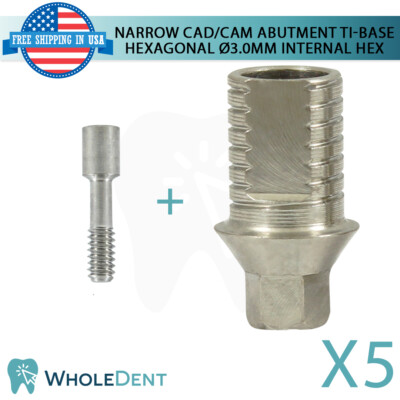 5x Narrow Ti-Base CAD/CAM Hexagonal Abutment Titanium Dental Internal Hex