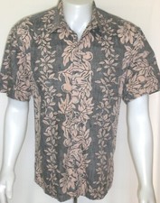 Vintage Aloha Shirt LARGE Reverse Print Leaf Floral Made in HAWAII Cooke Street