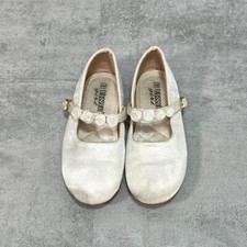 DE BLOSSOM Girls White Satin Helen Mary Jane Flats SZ 10