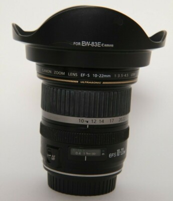 Canon EF-S 10-22mm lens with hood