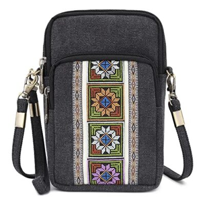 Vintage Embroidered Canvas Small Flip Crossbody Bag Cell Phone