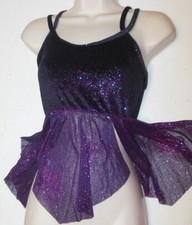 Multi Colored Glittered Velvet Dance Camisole Top Sheer Flyer skirt Small Adult