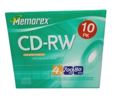Memorex CD RW 10 Pack 4X 700MB 80 Min Compact Discs Rewritable New Sealed