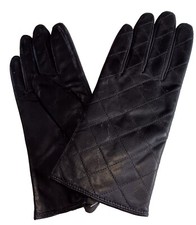 Ladies Quilted Leather Gloves, Black, Large