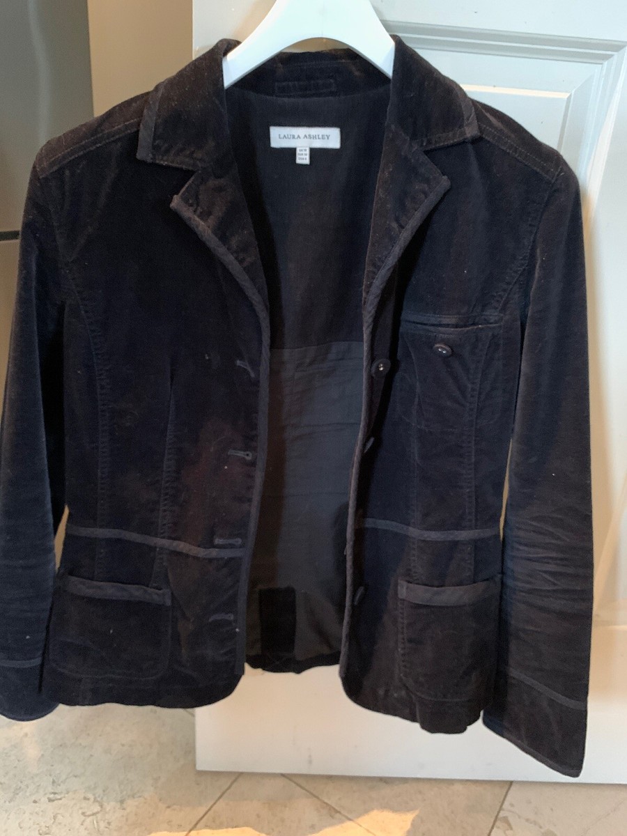 Women’s Laura Ashley UK10 Velvet Look Black Buttoned Jacket VGC