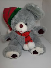 Vintage Mouse Plush Christmas Scarf Hat 14" Stuffed Animal Toy A B Novelty