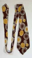 Vintage 40s/50s Neck Tie In Brown White Yellow Floral Swing Fashion Rockabilly