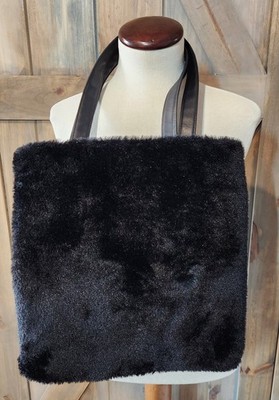 Faux Fur Black Purse Small Statement Bag Forever 21 Fuzzy Chic Boho Tote 