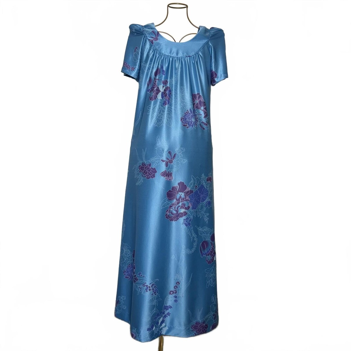 Vintage 70s Liberty House by Tropicana Hawaii Satin Floral Muumuu