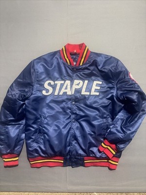 Staple Jacket Mens Bomber Snap Button Satin Varsity Streetwear Embroidered Large