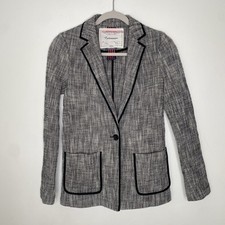 Anthropologie Cartonnier Tweed Blazer Jacket Sz 0 Black Grey