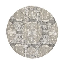 6'x6' Pastel Gray Jewellery Design Wool and Silk Hand Knotted Round Rug 78694