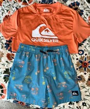 Quiksilver Boys Tropical Swim Shorts Blue/Orange S 7/8 Drawstring Elastic