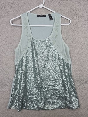 Sequin Beaded Tank Top Medium BKE Boutique Buckle Coastal Blue Sea Green