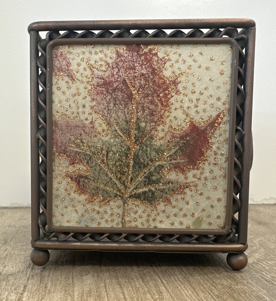 Fall Square Candle Holder With Apples And Leaves "Stained Glass Look" - Image 4 of 4