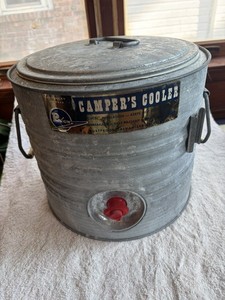 Vtg Poloron Camper's Cooler Galvanized Metal Water Beverage Dispenser Jug 3 Gal.
