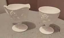 Indiana Milk Glass Colony Harvest Grape Pattern Creamer and Sugar Bowl Set Vtg.