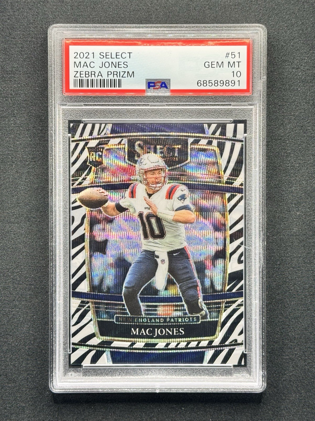 2021 Select #51 Mac Jones Concourse Zebra Prizm PSA 10 Rookie RC