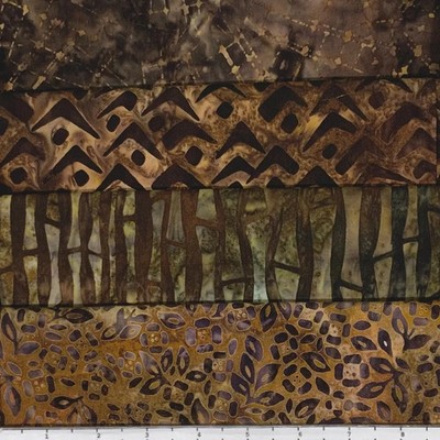Lot of (4) 1 Yard Cuts 100% Cotton Quilting Batik Fabric Brown Chocolate #702A