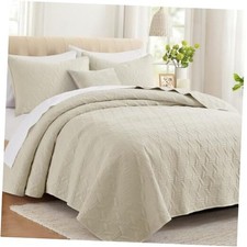 Queen Size Quilt Bedding Set with Pillow Shams, Full/Queen 90"x96" Beige
