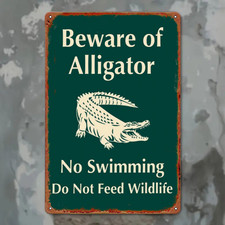 Beware of Alligator Metal Sign Funny Warning Plaque for Garden Patio Lakefront