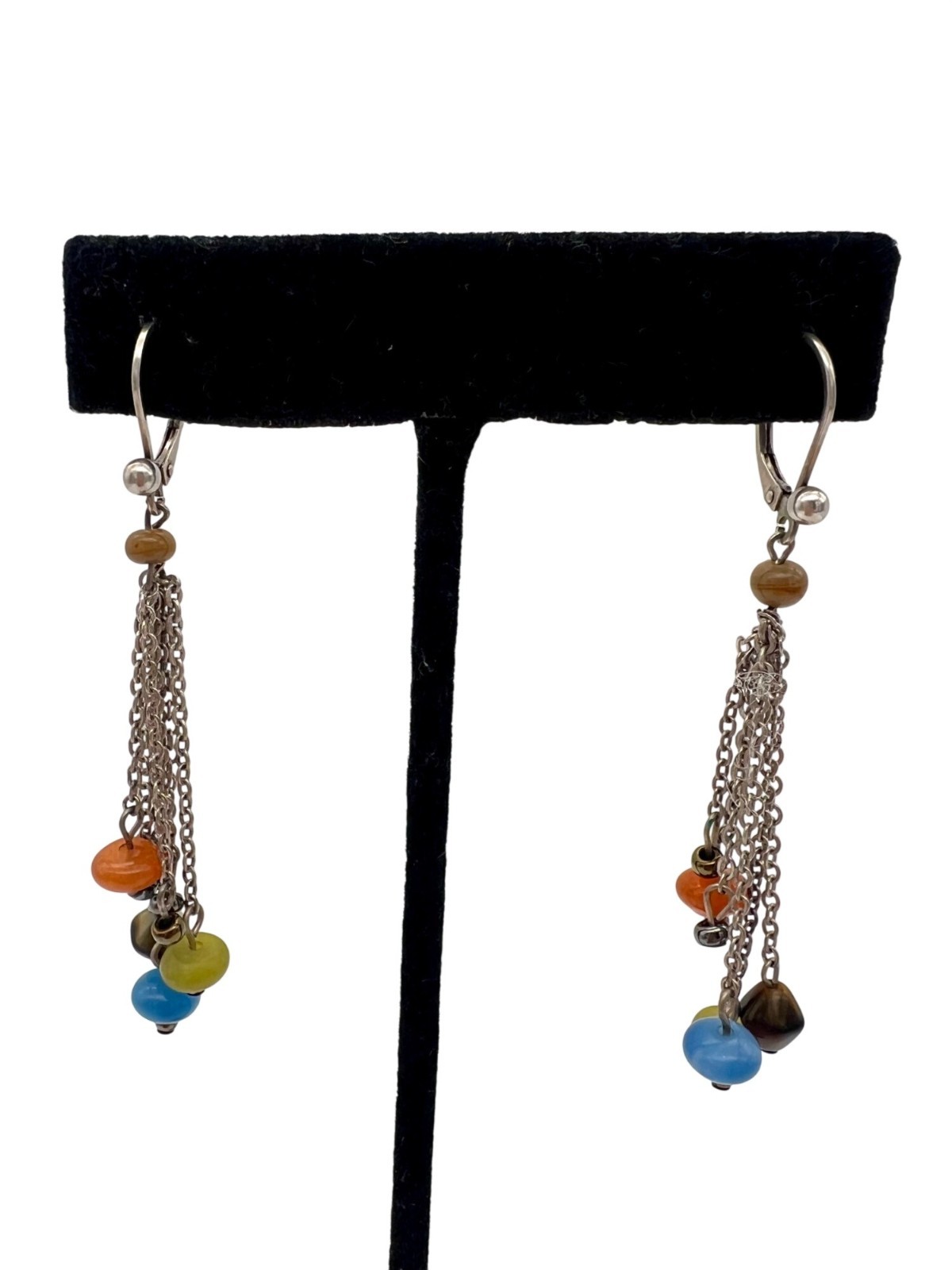 Sterling Silver Multicolor Beaded Dangle Earrings… - image 1