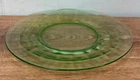 2 Green Vaseline Depression Uranium Glass Plates 8.25" & 8-7/8"