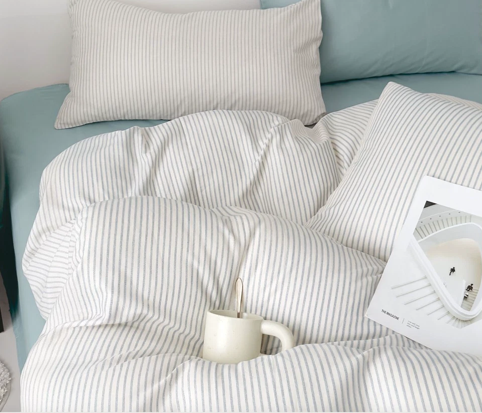 Conjunto de edredom Berline branco cinza listrado 100% algodão camada dupla queen moderno - Imagem 2 de 3