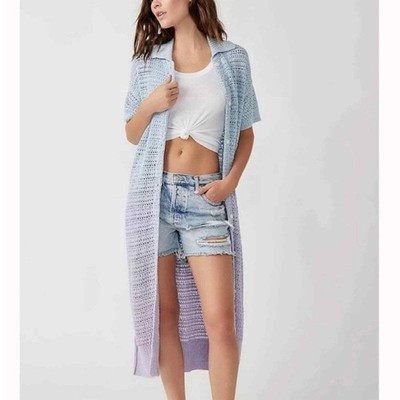 NWT $248 FREE PEOPLE ALICIA OMBRE CROCHET CARDIGAN DUSTER M