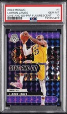 2024 PANINI MOSAIC GIVE & GO PURPLE FLUORESCENT #1 LEBRON JAMES 156/175 PSA 10