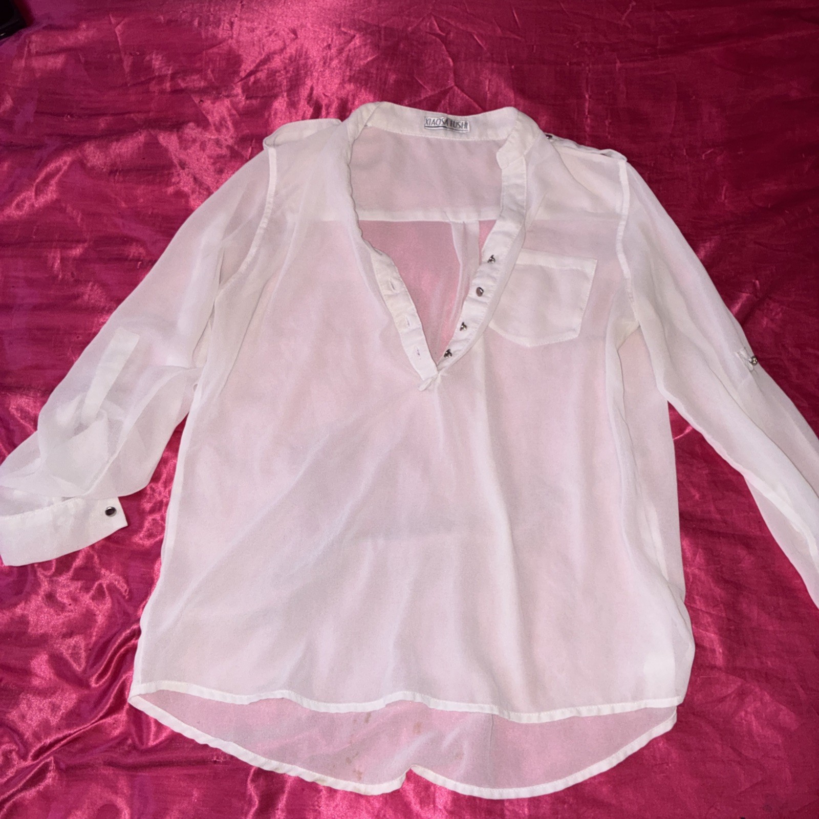 Xiaosa Fushi XL Splendid Womens Button Down Ruffle Sleeve Top Shirt Blouse White