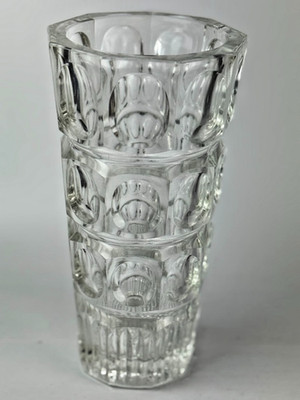 1930s Josef Hoffmann For Moser 10'' Crystal Glass Art Deco Thousand Eye Vase