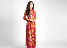 NWOT Women's Vietnamese Traditional Red Print Ao Dai Size 6