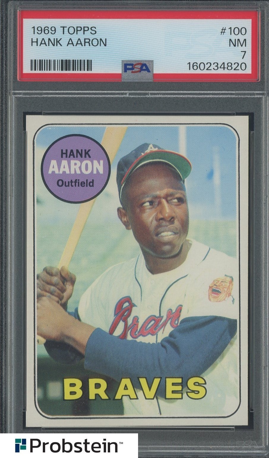 1969 Topps #100 Hank Aaron Atlanta Braves HOF PSA 7 NM