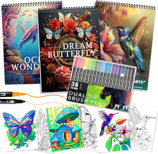3Pcs Adult Coloring Book for Women Relaxation, 36 Colors Markers with Spiral Bou