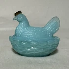 New ListingVintage Portieux Vallerysthal Blue Milk Glass Chicken Hen Nest Divided Salt 3”
