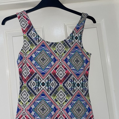 New Look Black Colourful Aztec Pattern Mini Stretch Bodycon Summer Dress Size 10 - Picture 4 of 7