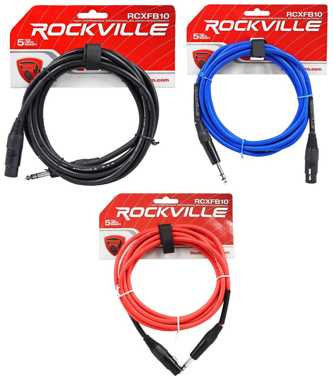 3 Rockville 10 Female Rean XLR to 14 TRS Cables 3 Colors 3990₽