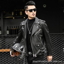 Nueva Chaqueta de Cuero para Hombre Motociclista Corto Calce Ajustado Solapa Coreana Abrigo Juvenil