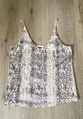Maven West Sequin Top Large Champagne Reptile Python V Neck Cami Tank