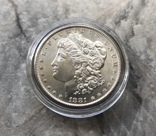 1881-S MORGAN SILVER DOLLAR IN BU PROOF LIKE REVERSE.