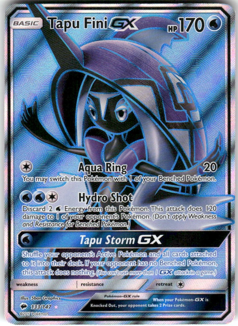 Tapu Fini GX 133/147 Ultra Rare Burning Shadows Pokemon Holo Lightly Played