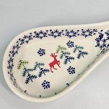 Polish Pottery Spoon Rest Christmas Gift Reindeer Tree Snowflake Boleslawiec