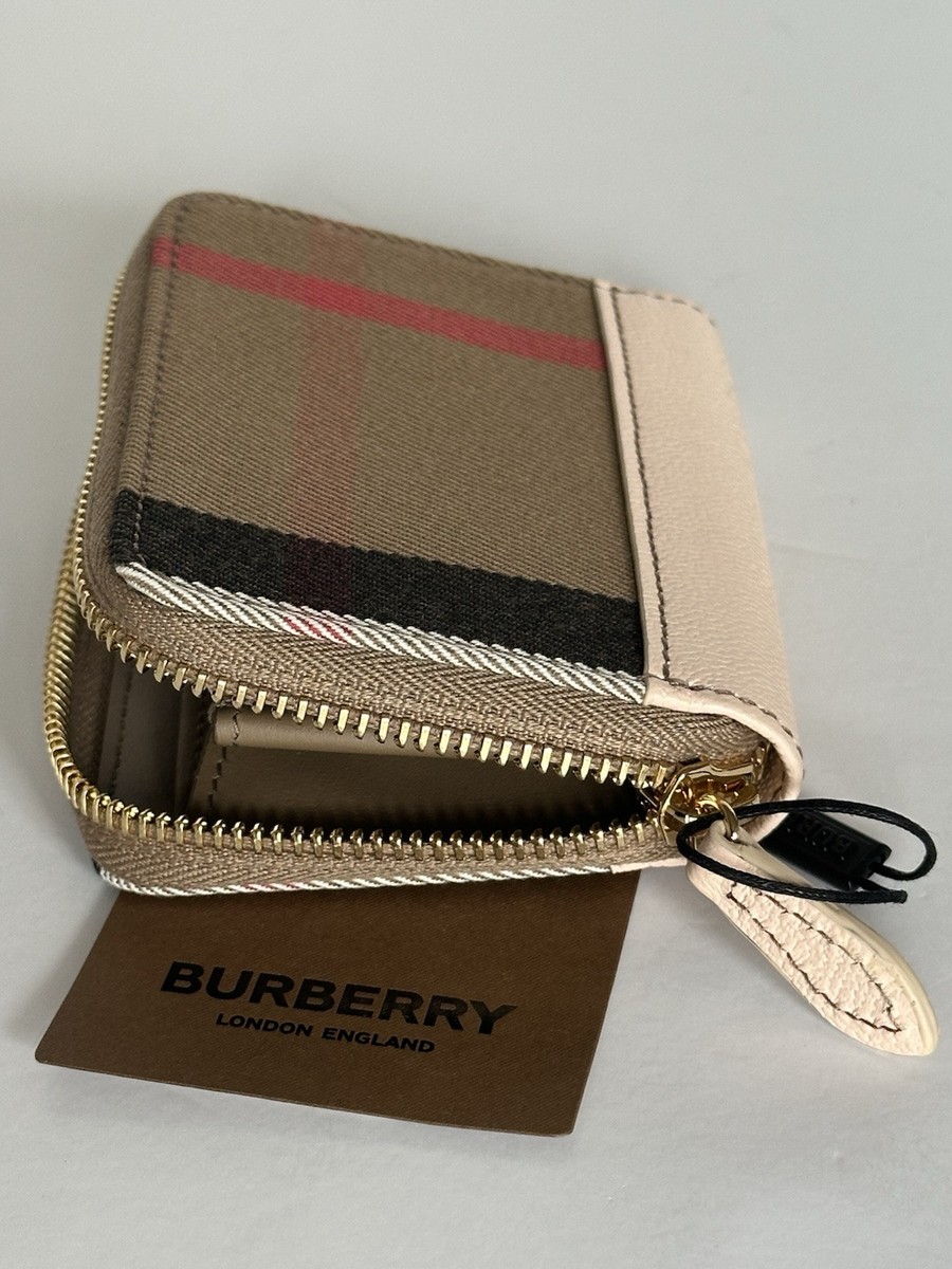 Burberry MN Zip Around Check Pale Cameo Wallet 80845271 NWT