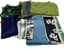 Vintage 7 Rectangle Scarves Assorted Patterns Colors Green Blue Floral Geometric