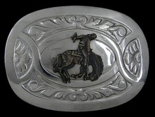 SA09119 VINTAGE 1970s  BRONCO RIDER  RODEO TROPHY WESTENR  COWBOY BELT BUCKLE