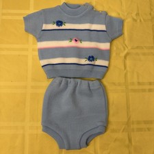 Vintage Blue Striped Baby Soft Spun Sweater Bloomers 0-3 Months 2 Piece Set
