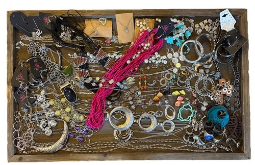 Silver Tone Wearable Costume Jewelry Lot Of 93 Items Modern w/ Some Vintage