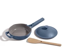 Our Place 8.5" Blue Salt Ceramic Nonstick Mini Always Pan 1.2 QT Wooden Spoon