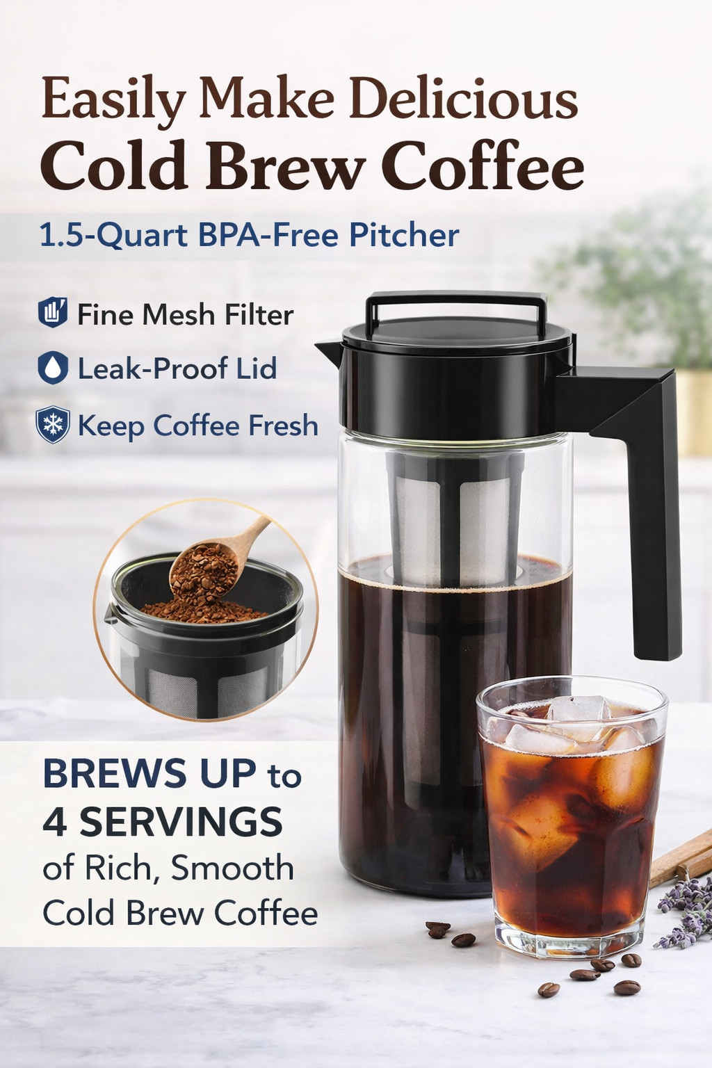 1.5 Quart &ndash; Bpa-free Airtight Pitcher With Fine Me